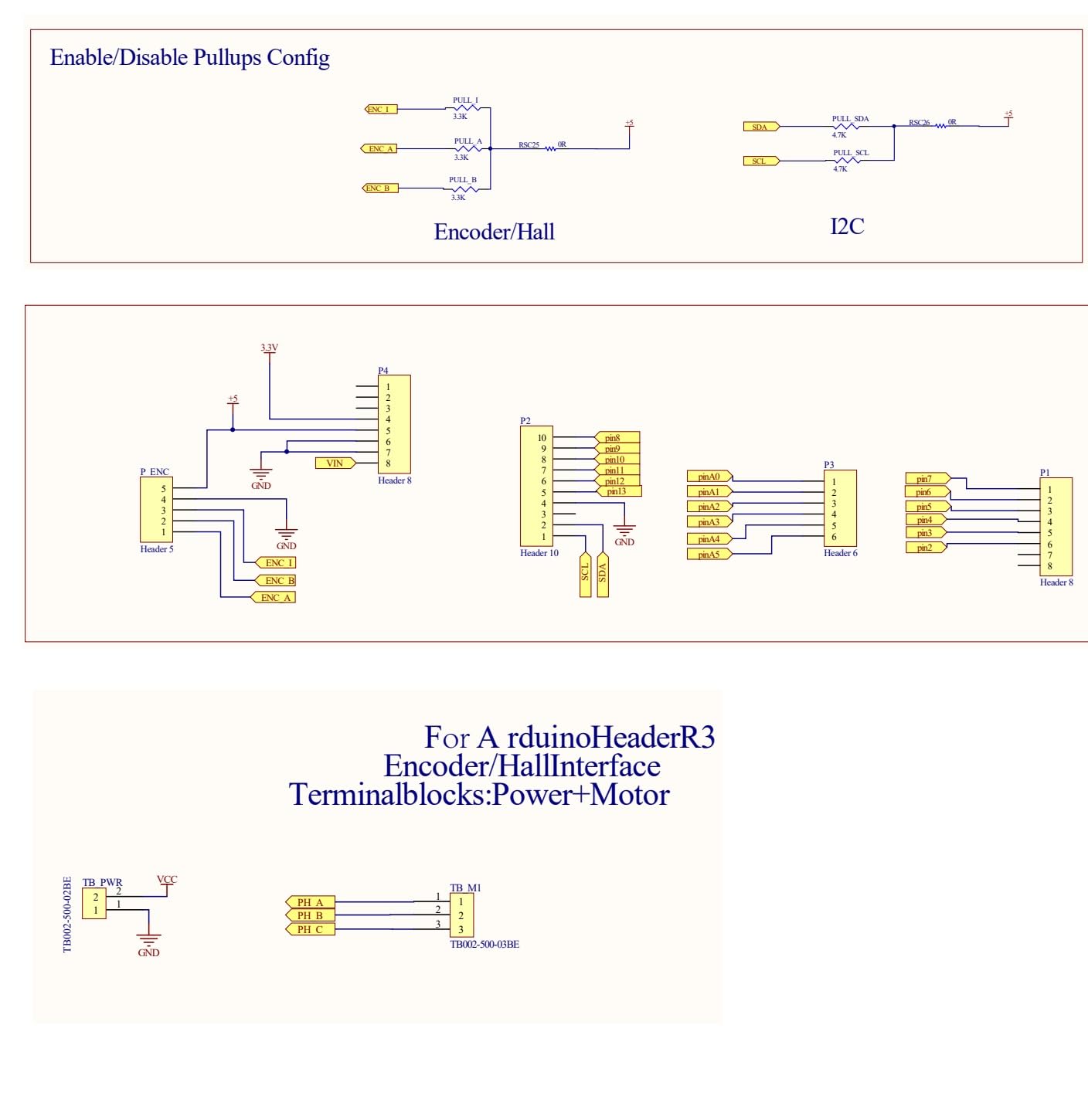 Detailed schematic for Encoder/Hall and I2C interfaces