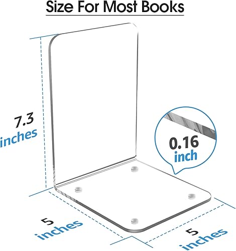 Miniatura 4 de MaxGear Sujetalibros de acrílico para libros, extremos transparentes para estantes, sujetalibros decorativos para estantes, antideslizantes,