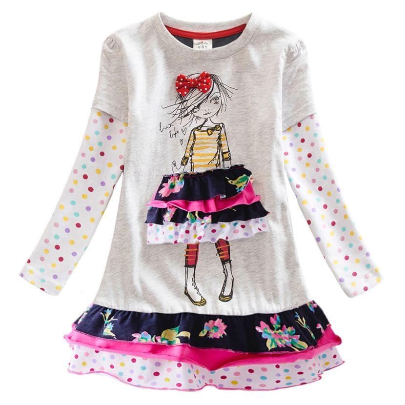Image of VIKITA 2017 Girls Embroidery Cotton Long Sleeve Flower Dresses LH5460 for 1-8 Years ?-