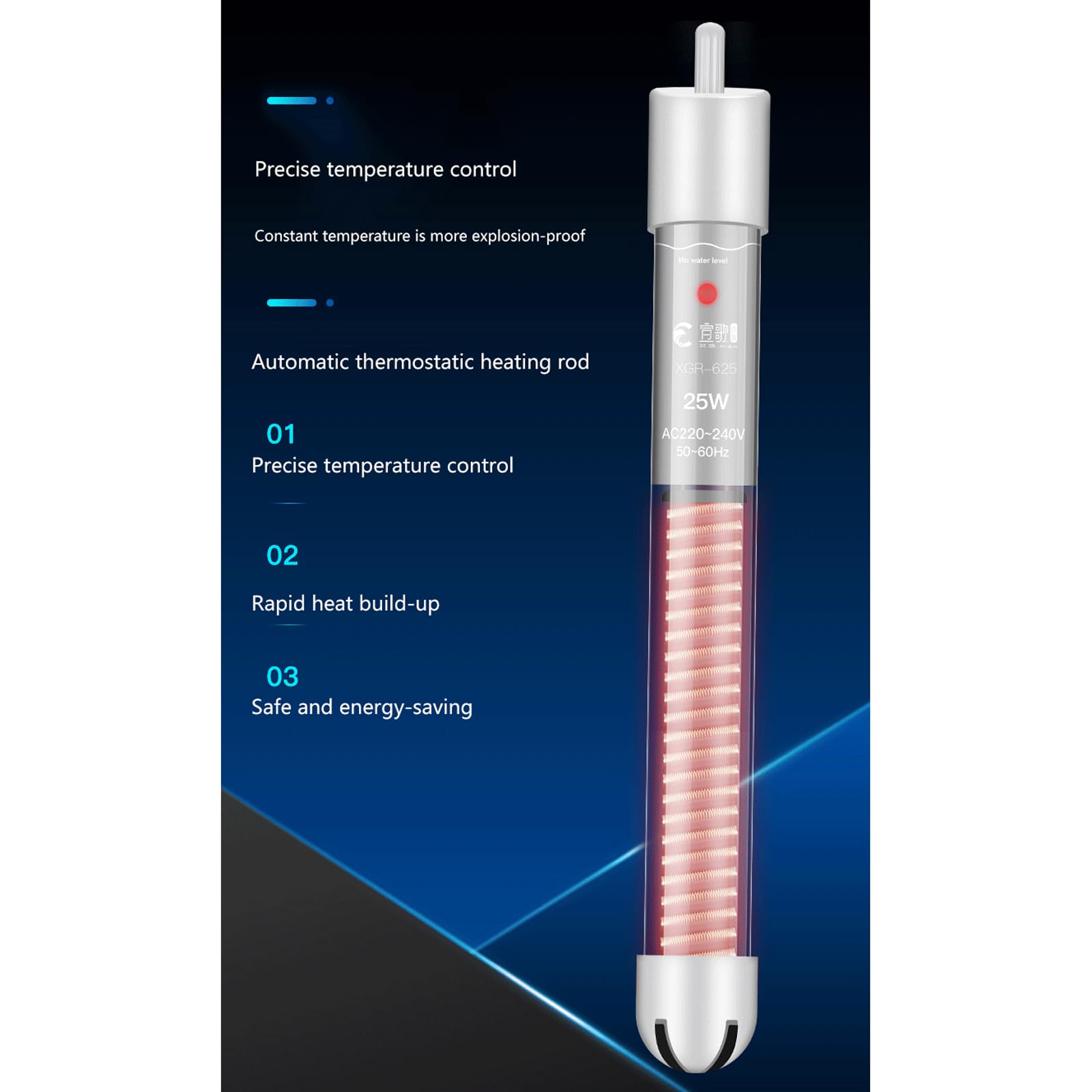 Mini riscaldatore termostatico Automatico a Basso Livello dell'Acqua antideflagrante per Acquario, 100 W (25 W)