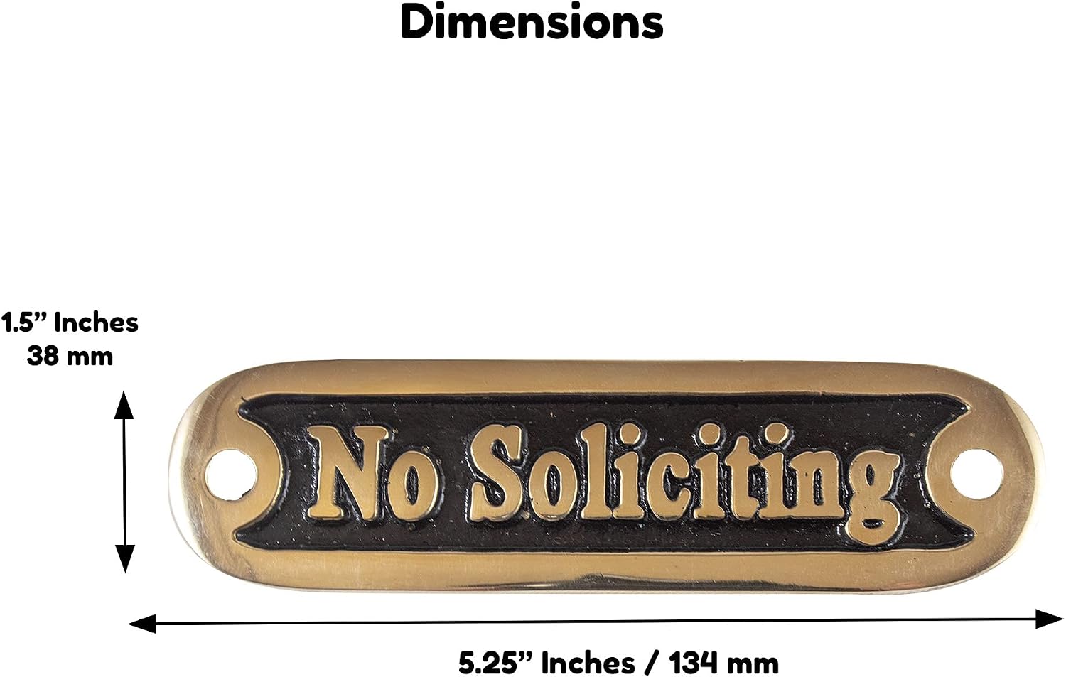 Brass No Soliciting Sign for house Door Casted Gold/Black Handmade Plaques Plate Home Decor Style Accessories Wall Mounted (12.5cm X 3.25cm)