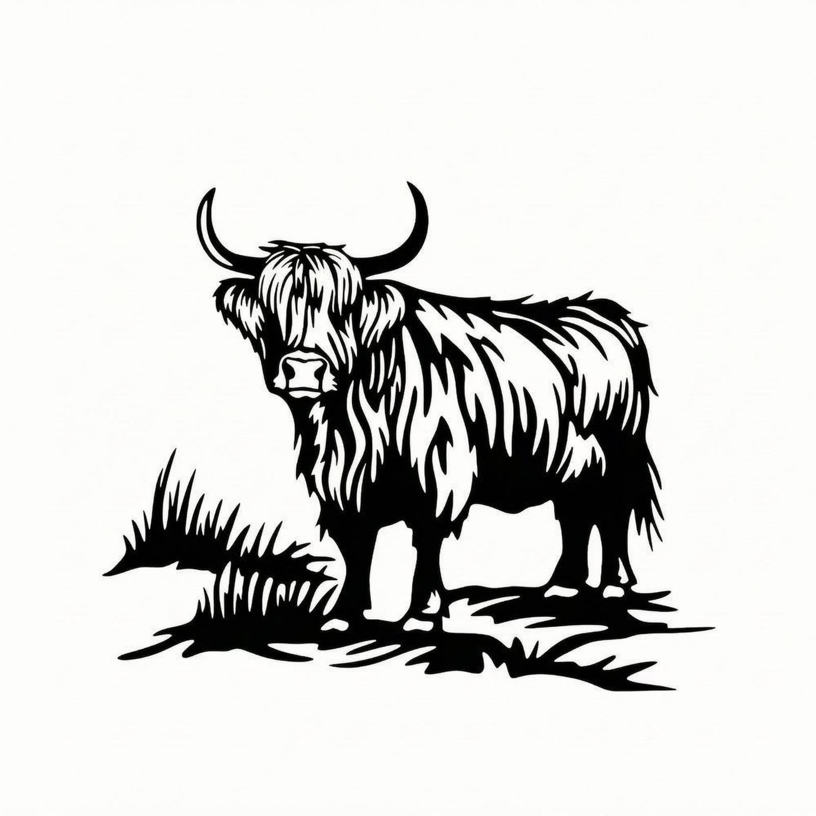 Scottish Cattle Silhouette Art Cutout Shaggy Cow Wall Decoration Grass Motif-image-15