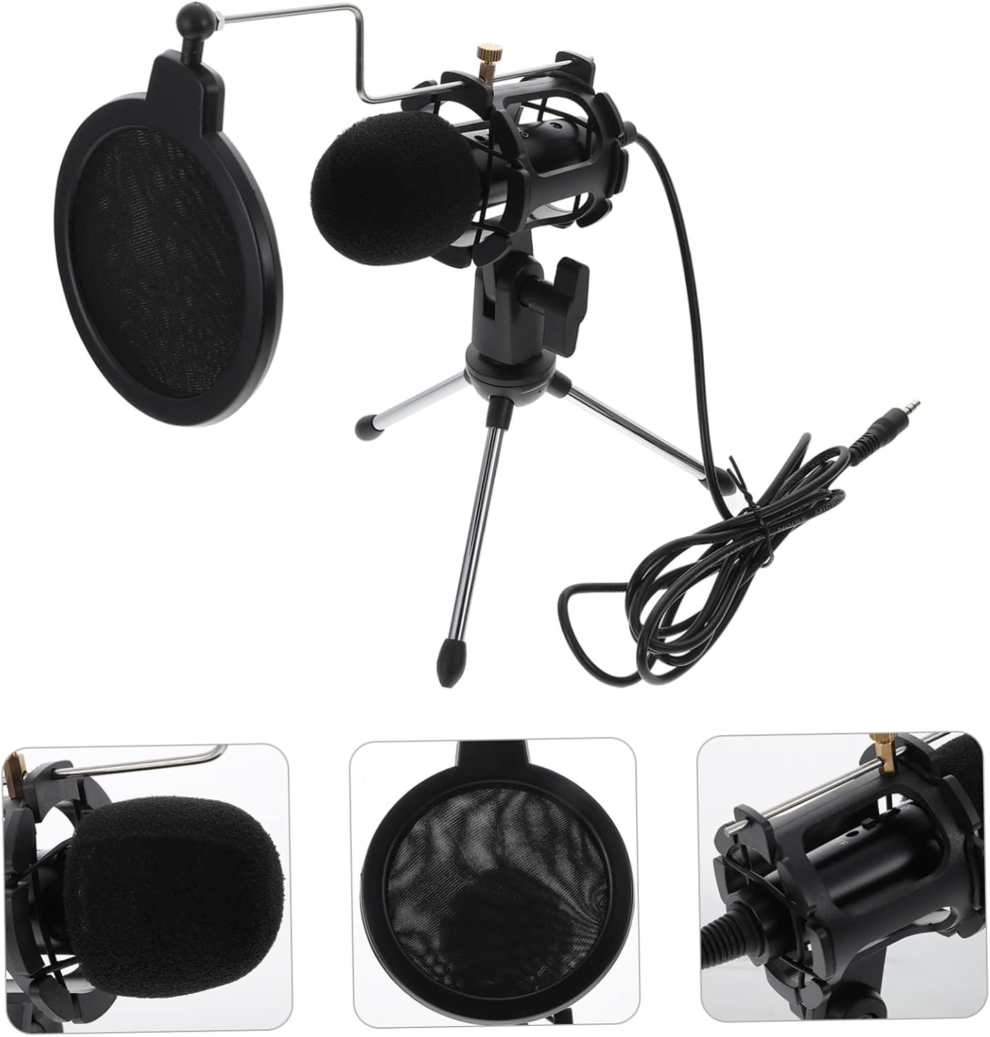 3.5mm Gaming Microphone for PC and Laptop Condenser Mic Set Tripod Shock Mount and Filter for Streaming and Recording Podcasts