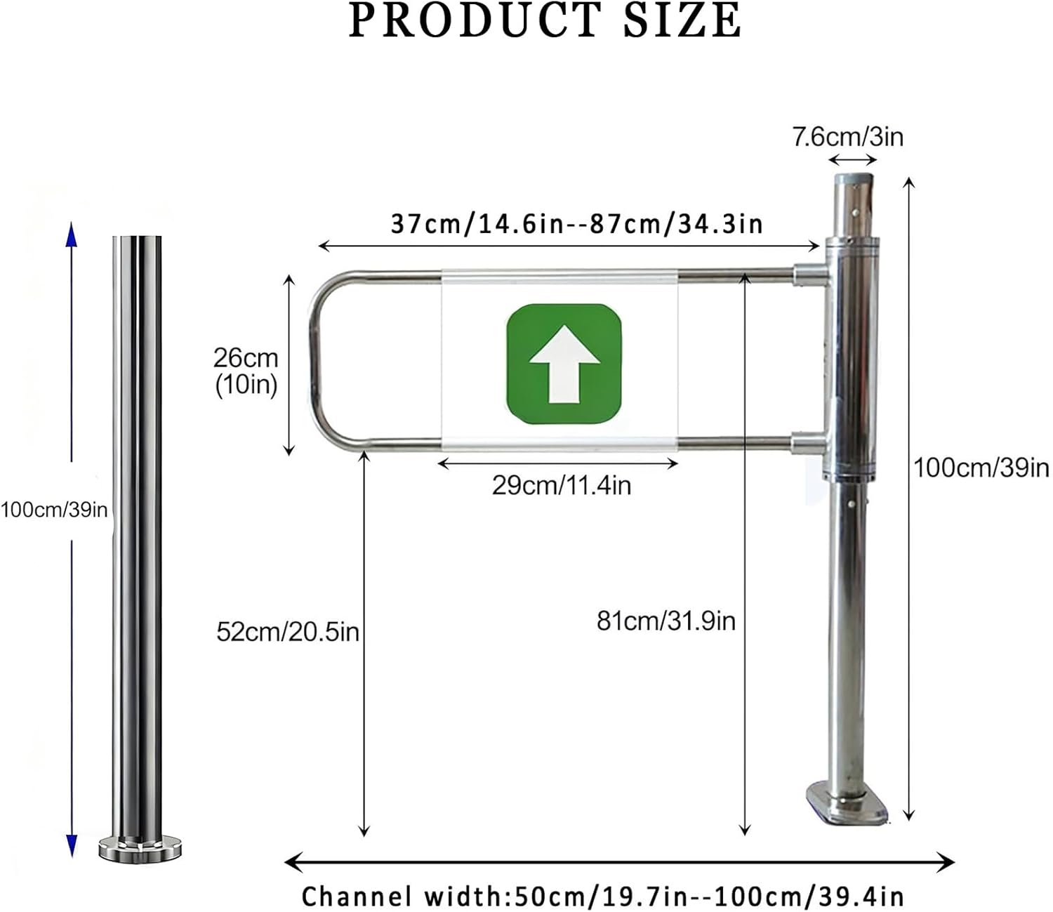 90° Manual Open Pedestrian Gate Automatic SelfClosing Door Unidirectional Safety Entrance for Park Library & Yard (90cm/35.4in)