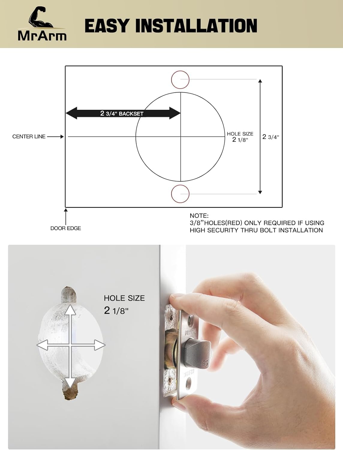 MrArm Cerradura de palanca de puerta comercial, manija de puerta de bloqueo resistente, manijas de puerta de diseño, cerradura de palanca cilíndrica, manija de puerta estándar industrial de grado 2