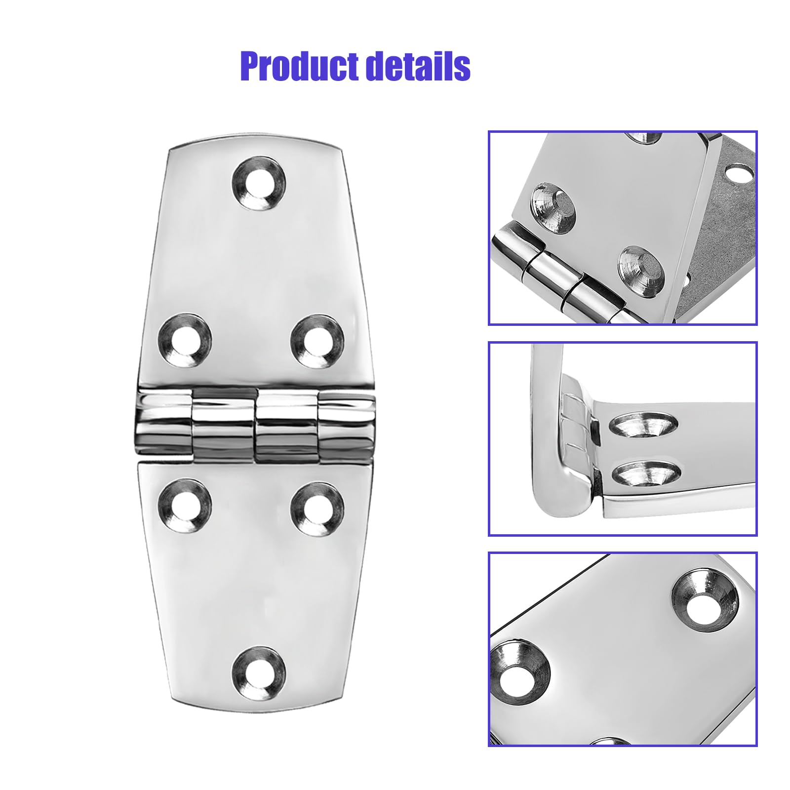 Wytrzymałe zawiasy do łodzi ze stali nierdzewnej, 102 x 38 mm, solidne zawiasy drzwiowe ze stali nierdzewnej 316, ze śrubami, 4 szt