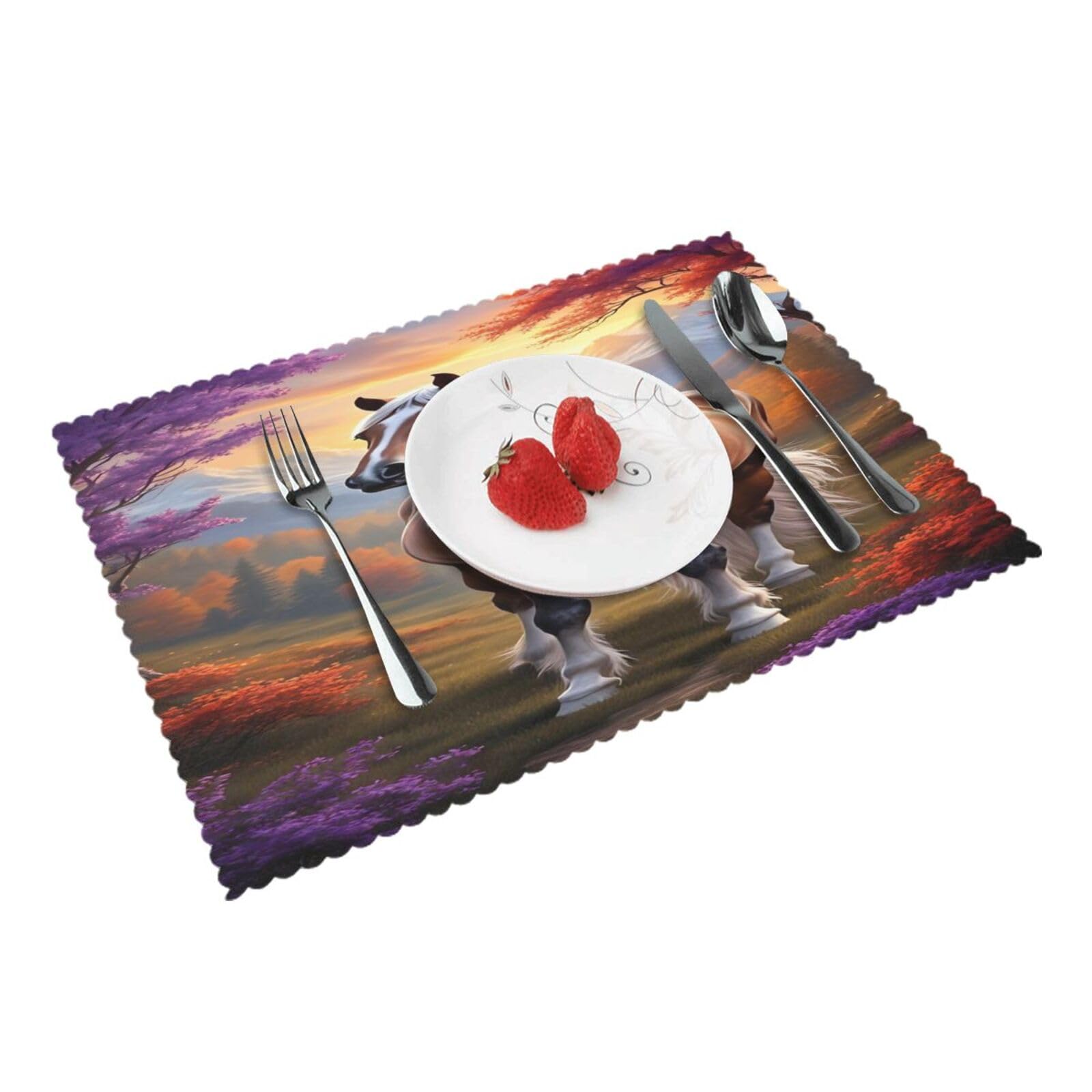 Fantasy Horse Landscape Placemats Set of 4 Print Table Mats Place Mats Table Decor for Kitchen Dining 12X18 in