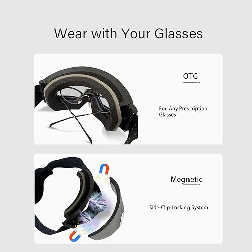Miniatura 5 de Wynthorix Gafas calefactables para motos de nieve antivaho magnéticas, intercambiables, sin marco, 100% lente UV, lentes OTG, gafas de esquí
