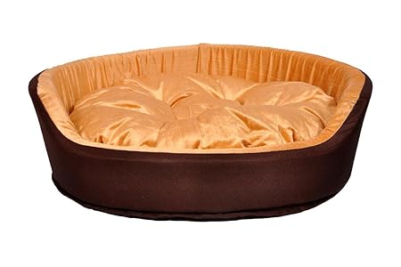 SLATTERS BE ROYAL STORE Round Shape Reverisable Ultra Soft Ethnic Velvet Bed for Dog/Cat (Small,Golden and Brown)