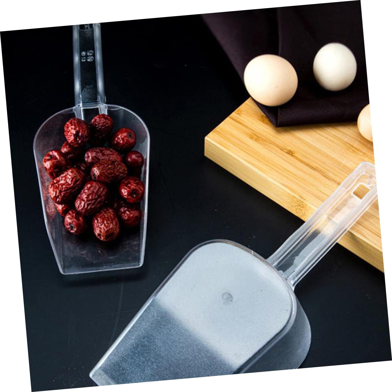 6-Piece Large PC Ice Cube Scoop Set Multi-Use Food Scoop for Ice Bucket and Kitchen Sturdy Plastic Shovel Wide Mouth Design