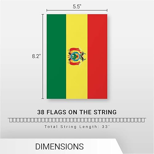 Miniatura 7 de G128 Bandera boliviana de Bolivia  Bandera de 8.2 x 5.5 pulgadas, cuerda completa de 33 pies  Poliéster 150D impreso, decoraciones para bar,