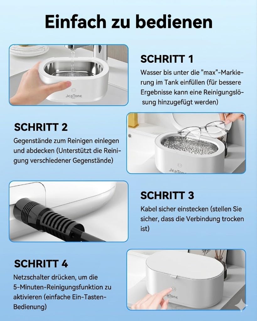 Jeatone Ultraschallreinigungsgerät Brille,Ultraschallreiniger 600ml 46KHz,Ultraschallgerät Ultrasonic Cleaner für Brillen Schmuck Uhren Zahnschiene Zahnprothesen Kontaktlinsen Glasses Jewelry Aligner