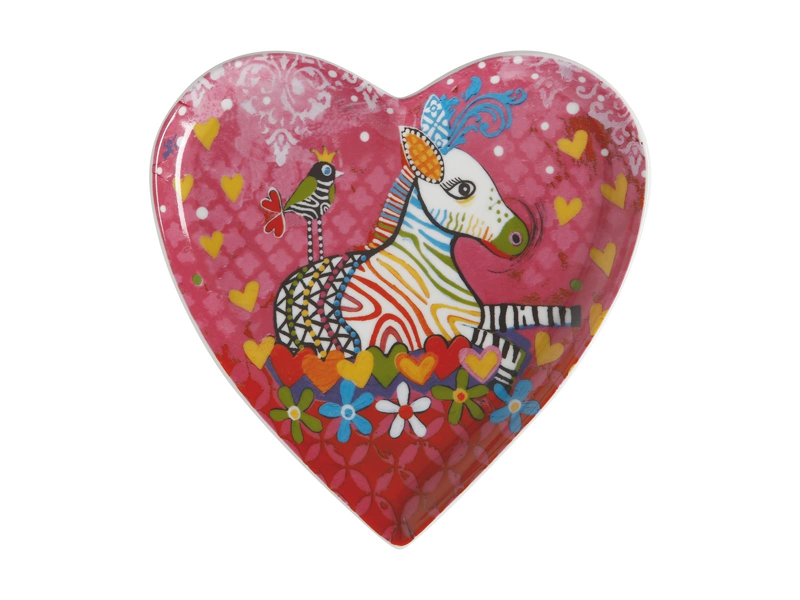 Maxwell & Williams Love Hearts Heart Shaped Side Plate with Zig Zag Zeb Design, Gift Boxed, Porcelain, Pink, 15.5 cm