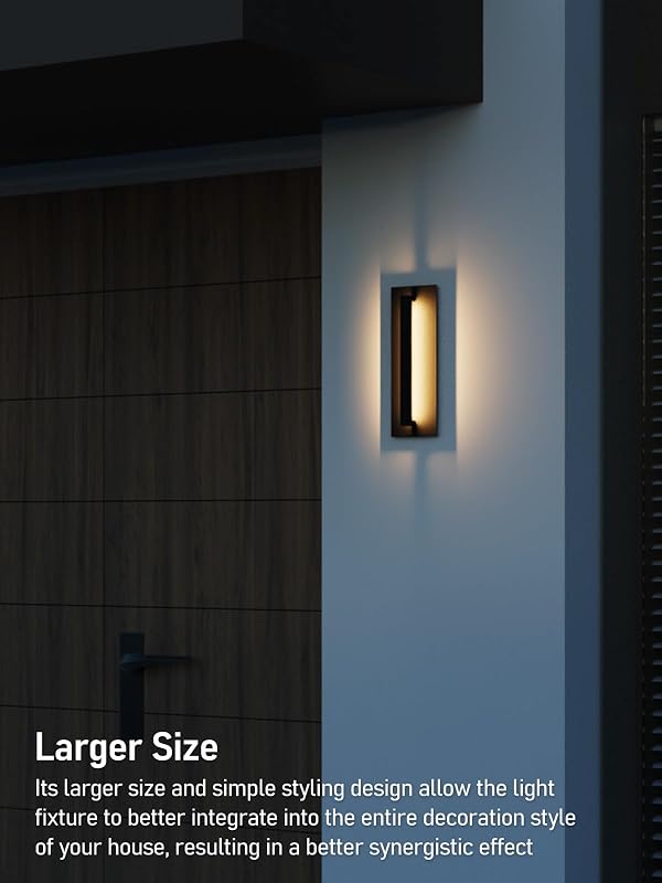 LEONLITE 19 Inch LED Modern Outdoor Wall Light, Exterior Lighting Fixtures for Porch, Patio, Garage, Carved Pattern Matte Black Aluminum Waterproof Outdoor Wall Sconce, 3000K Warm White by LEONLITE - Used condition - Image 5