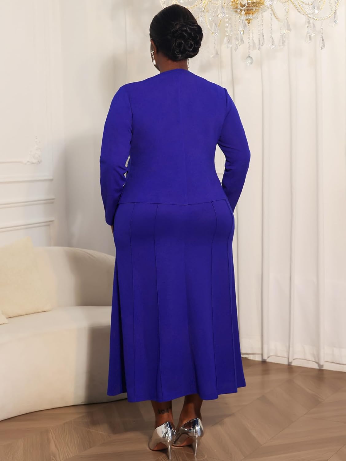 AOMEI Plus Size 2 Piece Dress Suits for Women Long Sleeve Blazers Jackets Spaghetti Strap Dress Sets Formal Business Outfits