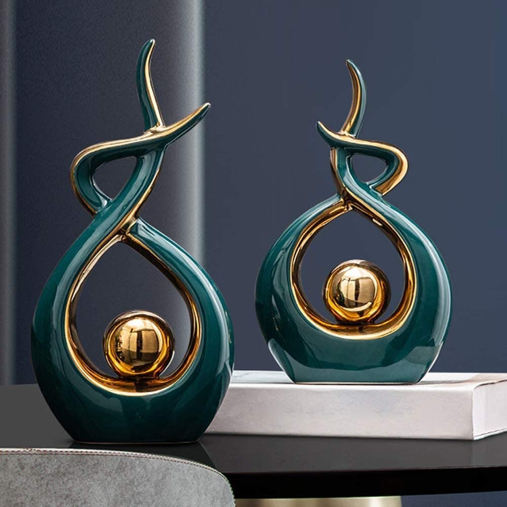 Oggettistica Per La Casa Moderna,Sculture Moderne Design Astratta Scultura in Ceramica, Arredi, Creative Cantinette Vino, libreria, Salotti,Decorazioni -adatta anche come regalo ,Alta 27 cm,Verde,S