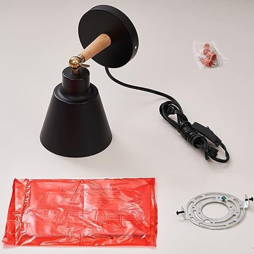 Miniatura 8 de Apliques de pared enchufables, lámpara de pared de cabecera de madera nórdica negra para dormitorio industrial, iluminación de lavabo de baño para