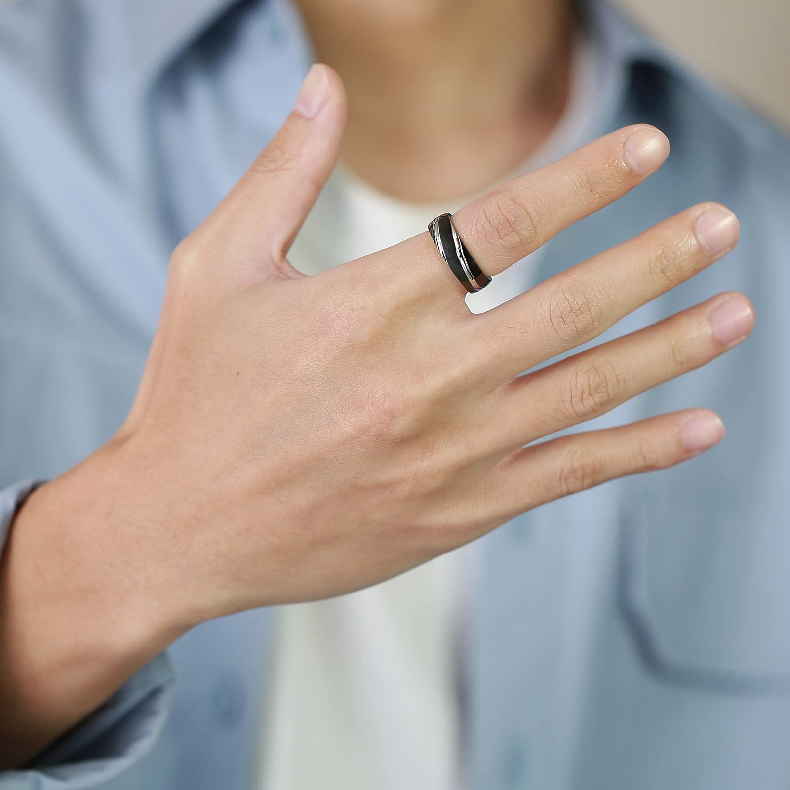 Anillo de Acero Inoxidable, Anillos para Mujer y Hombre, Sarga Pulida de 0.236 in, Ajuste cómodo, tamaño J 1/2-Z, Negro/Rosa