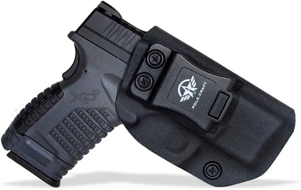 POLE.CRAFT IWB Kydex Holster Fit: Springfield XD-S 3.3" 9mm / .40 S&W / .45 ACP Single Stack & XD-S MOD.2 3.3" Pistol⎜Inside Waistband Carry⎜Adj. Cant Retention⎜Cover Mag-Button⎜No Wear⎜No Jitter