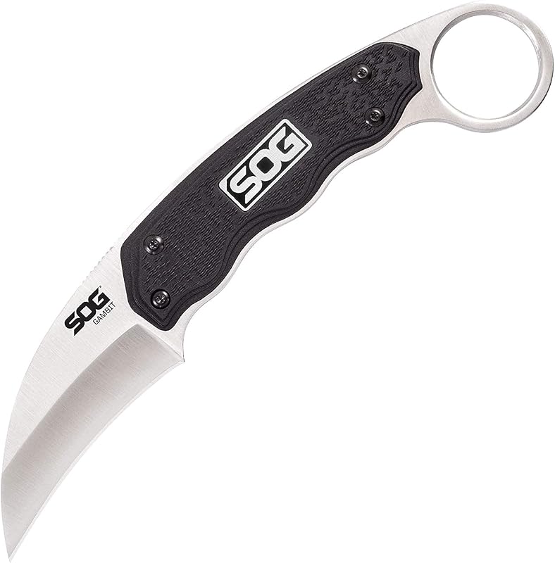 SOG Survival Karambit Knife - Gambit Curved Security Belt Knife, Full Tang Fixed 2.6 Inch Blade w/Hard Nylon Sheath and Adjustable Clip (GB1001-CP), Black