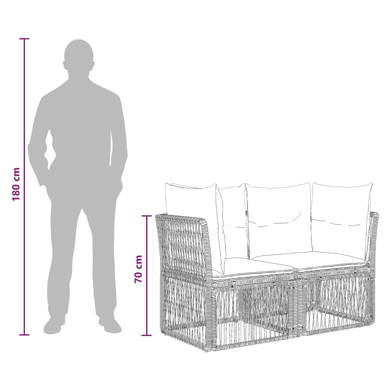 Set di 9 divani da giardino in polyrattan, colore nero | Salotto angolare modulare per giardino e terrazza con robusto telaio in acciaio e comodi cuscini per un massimo di 9 persone.