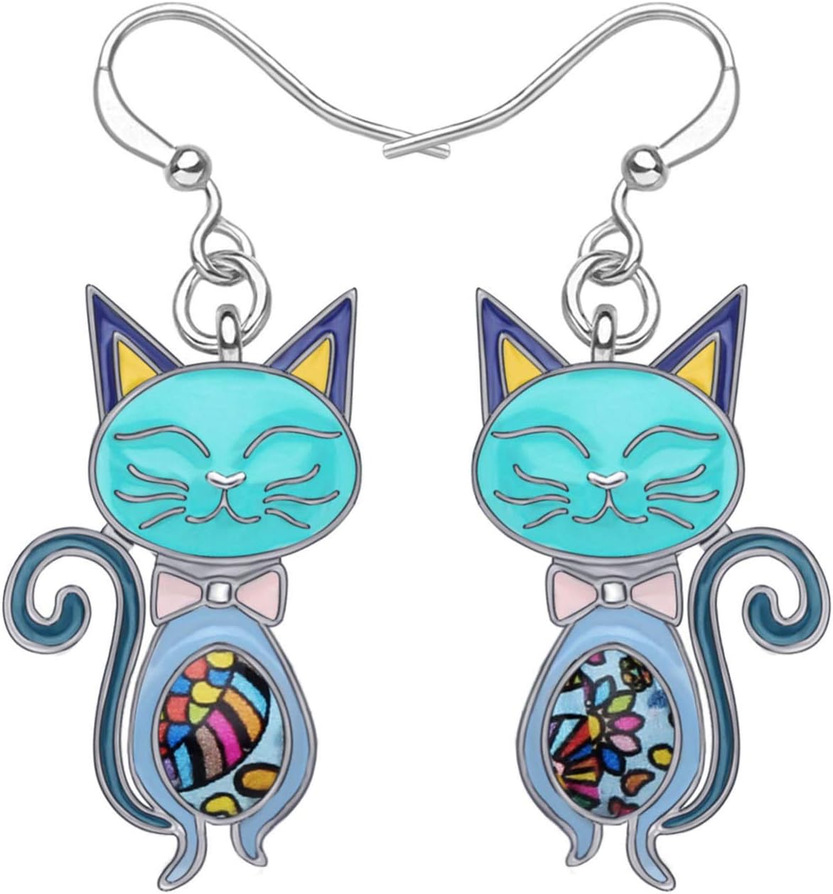 WEVENI Enamel Alloy Hypoallergenic Cat Earrings Dangle for Women Aesthetic Cats Jewelry Gifts