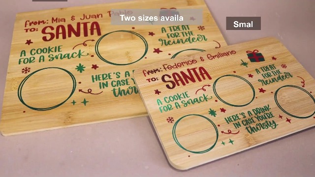 Bandeja personalizada de madera para galletas y leche de Santa, tabla rectangular de bamboo con mango integrado miniatura 7