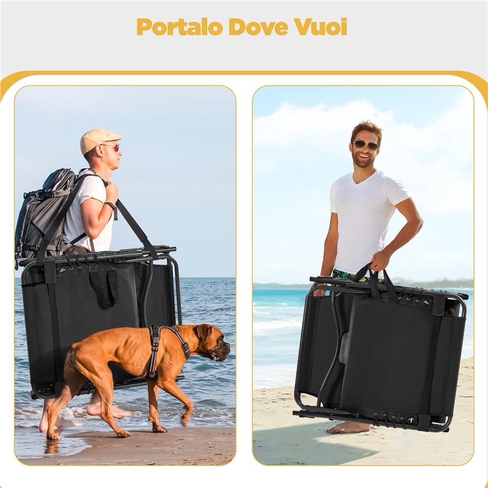Yaheetech Lettino da Spiaggia Pieghevole Materasso Spesso 5 Regolazioni Tasca Laterale Giardino Campeggio Portata 136 kg 189 5 x 67 x 35 cm Nero