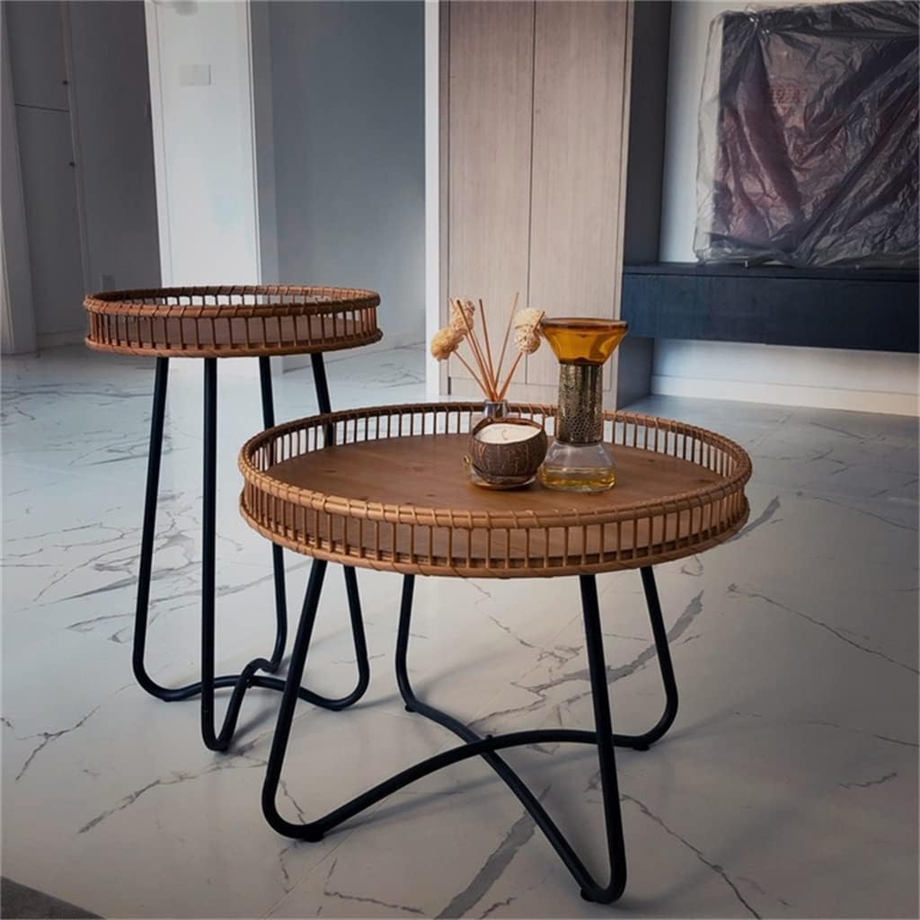 Side Table/End Table,Small Apartment Living Room Coffee Tables Round Tea Table Homestay Hotel Rattan Corner Table