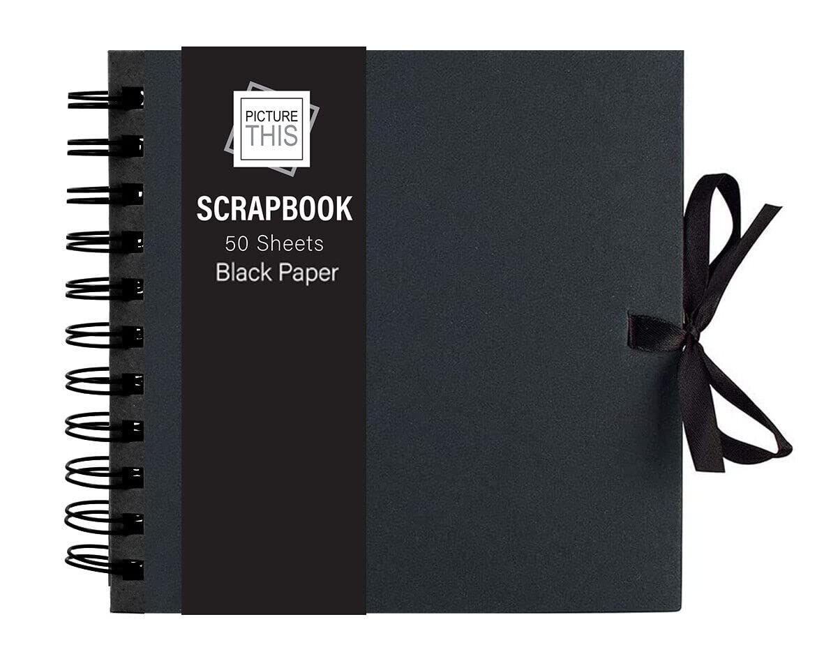 20cm x 20cm Scrapbooks for Memories and Photos with 50 Black or White Pages & Ribbon Closure (Black with Black Paper)