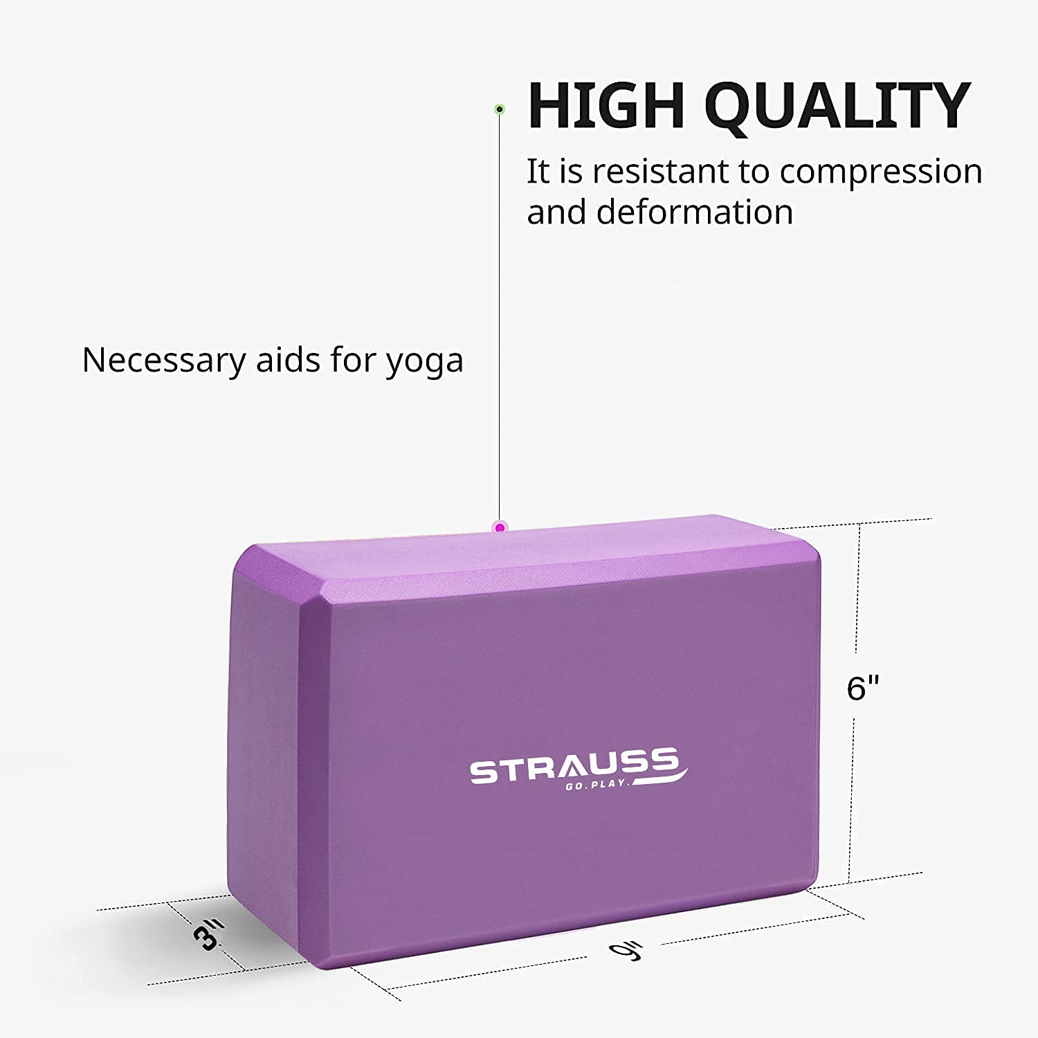 Strauss High Density EVA Foam Yoga Block | Non-Slip Workout Brick For Improving Poses, Balances Flexibility & Support Strength Training Exercises | Yoga Brick To Support and Deepen Yoga Poses,(Purple) - Image 3 thumbnail