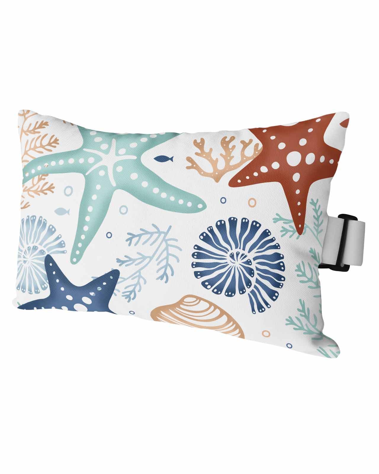 Starfish Navy Blue Outdoor Chaise Lounge Head Pillow,Throw Pillow Soft Lumbar Pillows with Elastic Straps and Insert,1 Pack Headrest Cushion for Patio Teal Brown Blue Shell Ocean Coral Conch 11