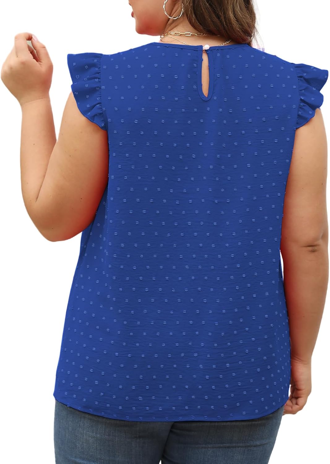 VISLILY Womens-Plus-Size-Summer-Tank-Tops Ruffle Cap Sleeveless T Shirts Crewneck Swiss Dot Blouses Pleated Casual Tee - Image 3