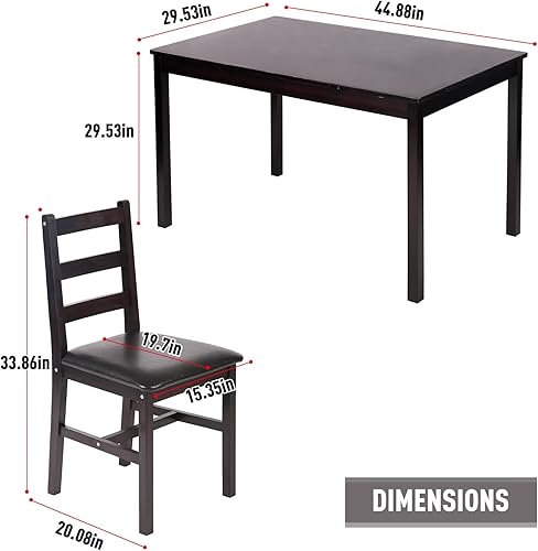 Miniatura 7 de FDW | Juego de mesa de comedor de madera maciza de 5 piezas para 4 | Marrón | Mesa de cocina de pino con sillas tapizadas | Diseño que ahorra