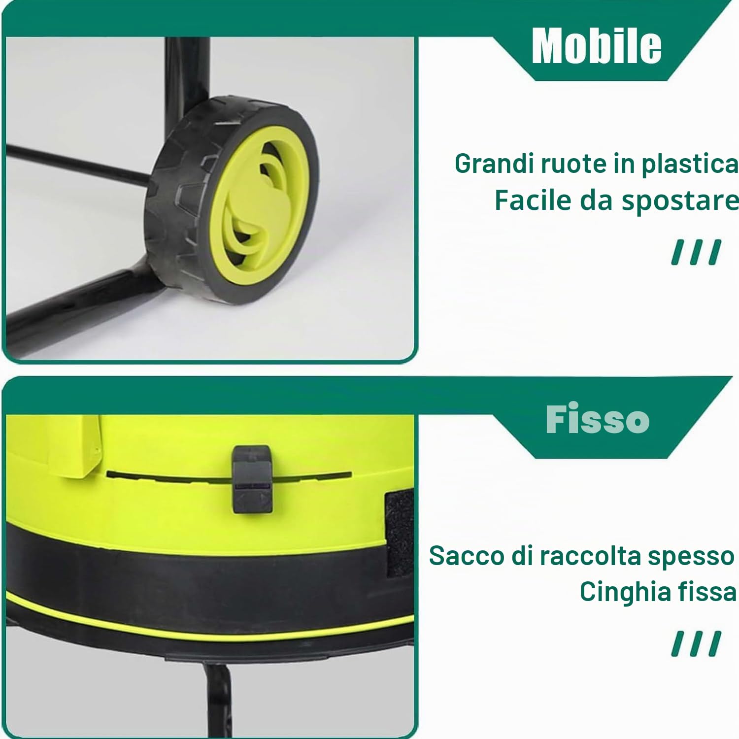 2500 W Trituratore Elettrico per Foglie Con Cavo Con Manopola Di Bloccaggio Sicurezza,Trituratore Da Giardino Con Sacco Raccolta E Ruote,Per Foglie Secche,Erba E Sfalci Giardino,noPowercord