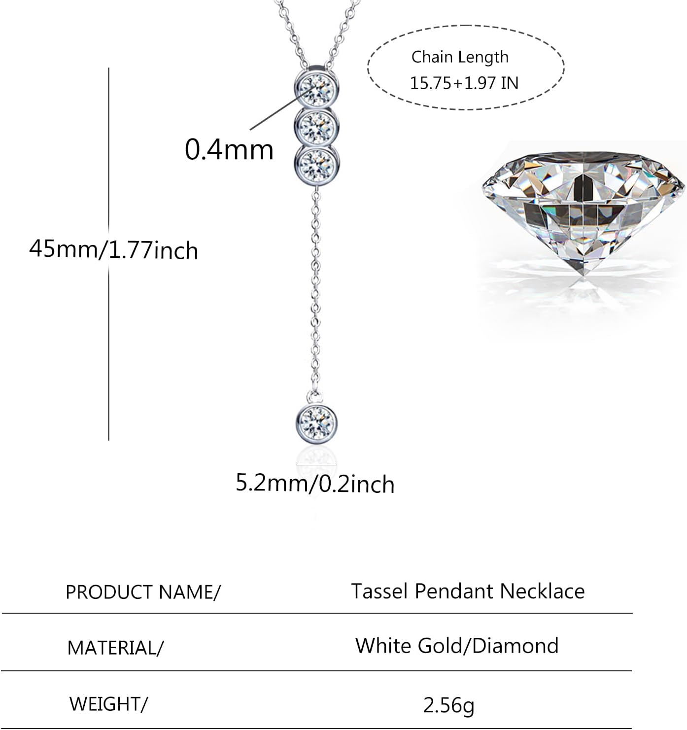 14K Gold 1ct t.w. Diamond Tassel Pendant Necklace for Women, VVS1 D-Color, Elegant Wedding Gift for Brides