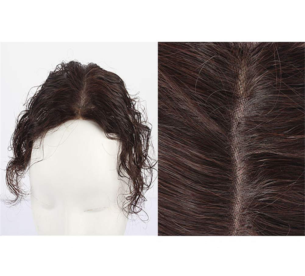 Clip in Human Hair Toppers with Free Part, 7x 10cm Mono Base Forehead Topper Wavy Hairpieces for Women, Off Black 12"