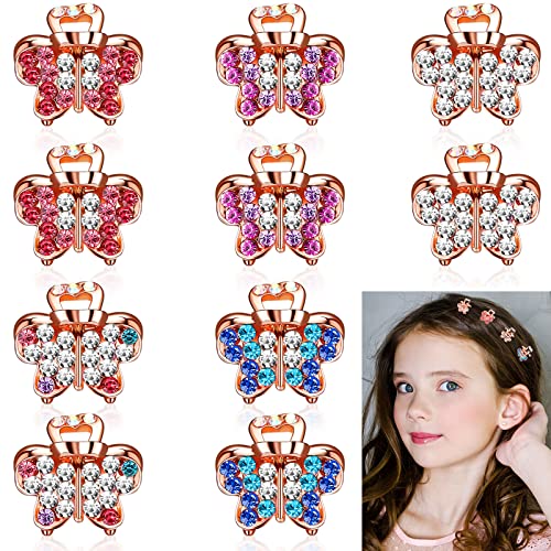 10 Pieces Mini Rhinestone Butterfly Hair Clips Women Butterfly Hair Clips Metal Rhinestone Claw Clip Rhinestone Butterfly Clip Diamond Hair Clip Small Hair Claw for Girls Hair Accessories, 5 Colors