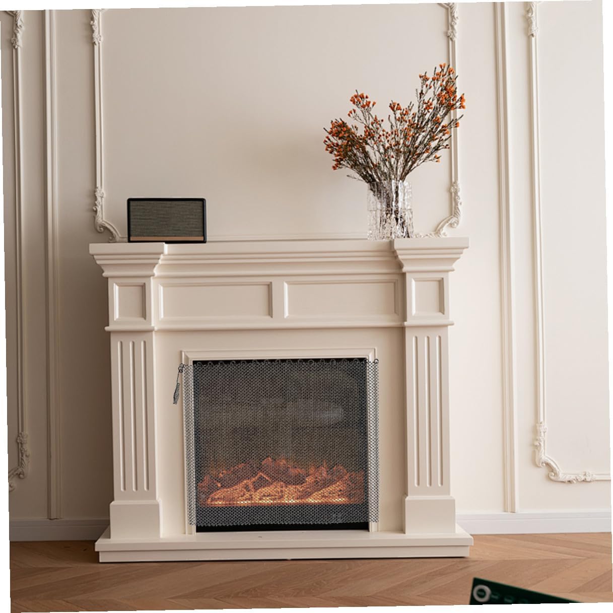 Fireplace Mesh Screen Curtain Hanging Fireplace Safety Guard Panels 2pcs 24x22 Inch Mesh Screens Fire Spark Protection for Home Heating