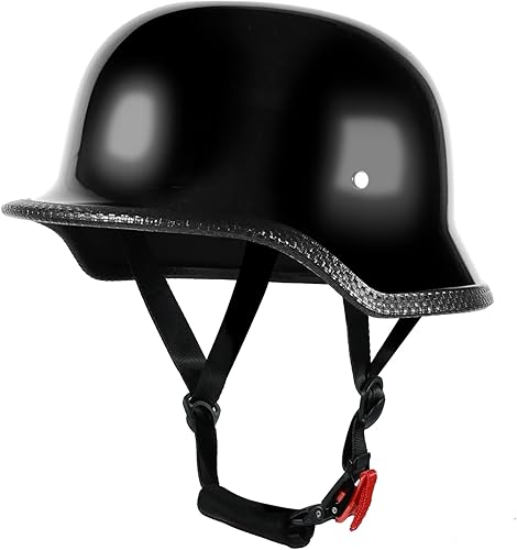 Miniatura 4 de Casco de motocicleta de estilo alemán, casco de motocicleta aprobado por DOT, para hombres y mujeres, casco retro para adultos, casco negro vintage
