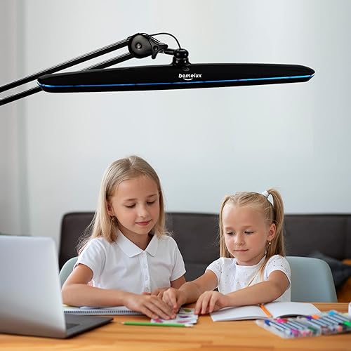 Miniatura 5 de bemelux Lámpara de trabajo con abrazadera, 117 LED brillantes, brazo oscilante de metal de 24 W, 2200 lúmenes, lámpara de escritorio LED regulable