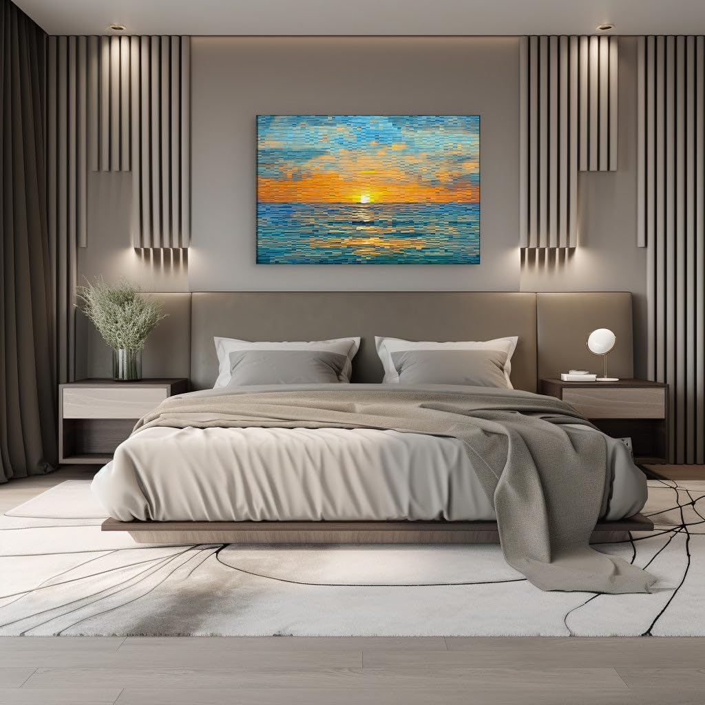 Canvas for Living room. Sunset Serenity: A Digital Seascape Where Warmth Meets Tranquility, 27 x 18 inch Canvas Wall Art - Contemporary Masterpieces - Modern Home Decor - 69x46 cm (27x18 inch)