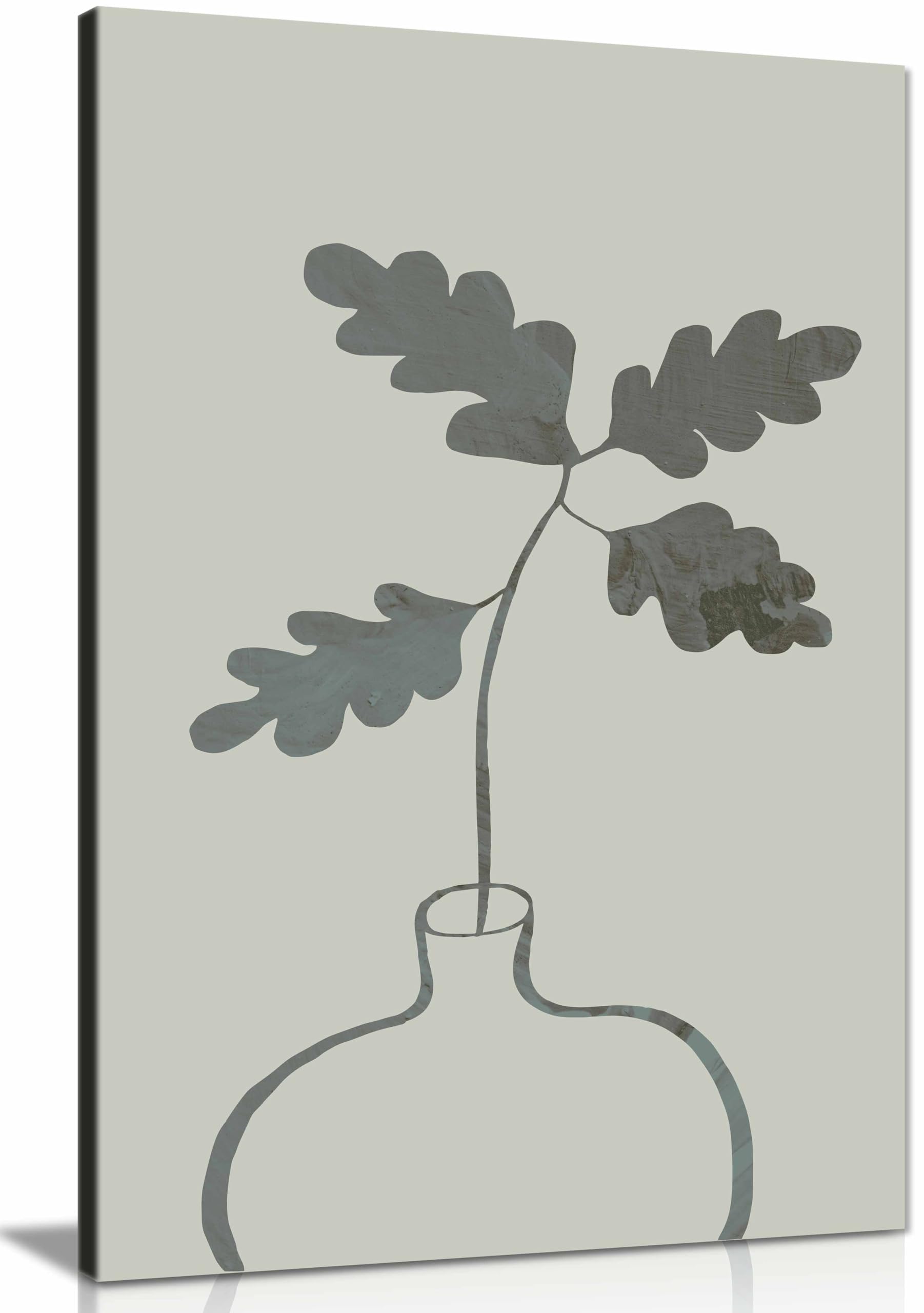 Green Oak Plant Framed Canvas Print, Pictures for Home Walls, Bedroom, Living Room & Bathroom Decor 31x20cm (12x8in)