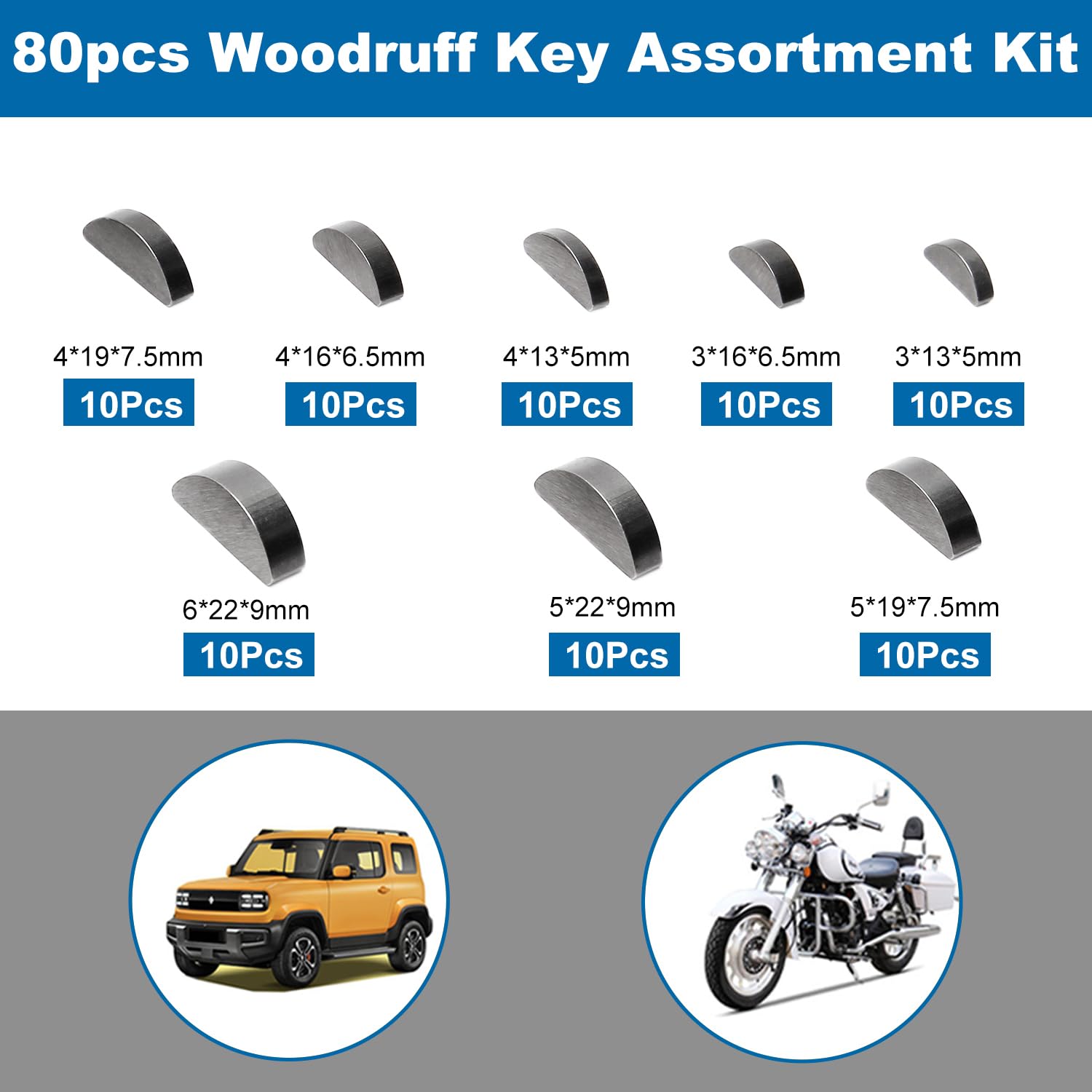 80 Pezzi Chiavi Woodruff Mezzaluna | Kit Assortito Per Meccanica | Chiavette Semicircolari - Foto 12