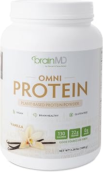 BRAINMD Dr Amen OMNI Protein Vanilla - 2.38 lbs - Plant-Based Protein Powder - Promotes Energy & Exercise Recovery - Vegan, Vegetarian, Sugar Free, Gluten Free - 30 Servings