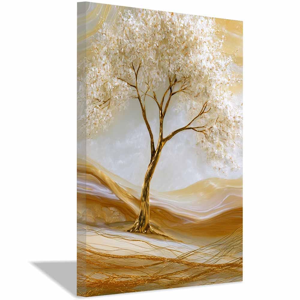 HOQIU Tree Wall Art Firefly Golden Night Tree artwork, home canvas prints, for Bathroom Living Room Bedroom(Multicolor)-70x100cm Framed