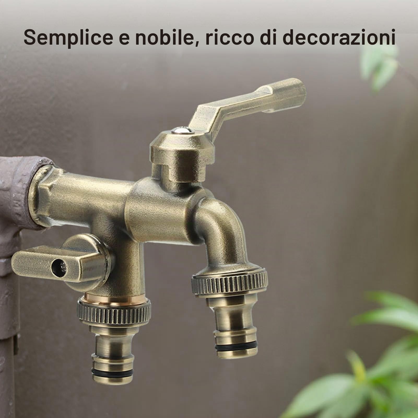 Rubinetto a Doppio Rubinetto All'aperto, Rubinetto del Giardino in Ottone, Gusto D'acqua a Doppia Uscita, Rubinetto Antico Gelo in Ottone, Rubinetto del Tubo Giardino a Parete