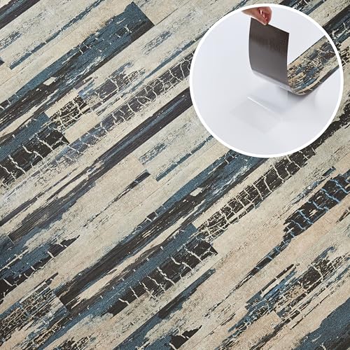 Self Adhesive Floor Planks - 10 Pack Cover 14.96 sq ft / 1.39 sqm - Vinyl Flooring Set - Distressed Grey Peel and Stick Tiles - 36x5.98 in (91.4x15.2cm) - Sticky Floor Tiles - Stormwave Timber Design