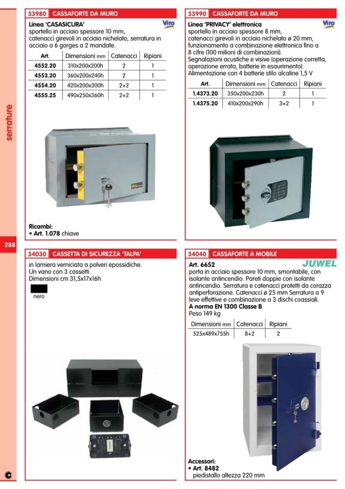 1 PZ VIRO ART 4553.20 CASSAFORTE MECCANICA CM 24X36X20H Nextradeitalia