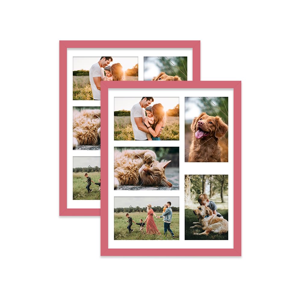Pink Multi Photo Frame - Holds 5 x 6x4 Pictures, Family Collage Picture Frame for Wall Display, 14x11 Frame size, Set of 2